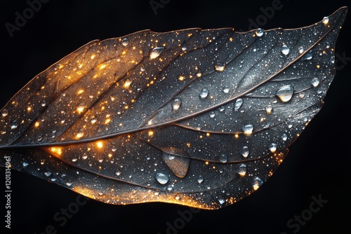 Detailed close-up of water droplets on a leaf showcasing nature's beauty afte...