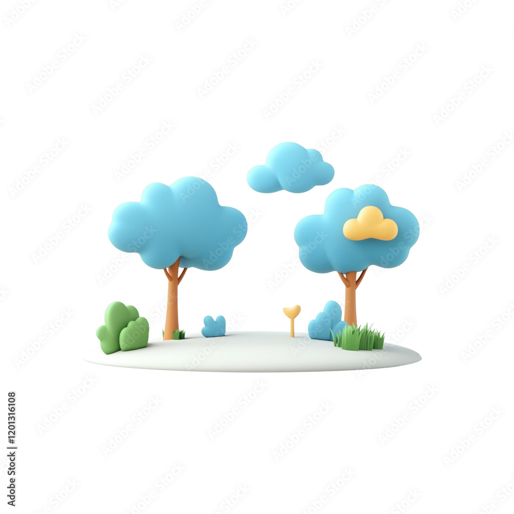 colorful landscape with trees, clouds, and greenery creates cheerful scene colorful landscape with trees, clouds, and greenery creates cheerful scene