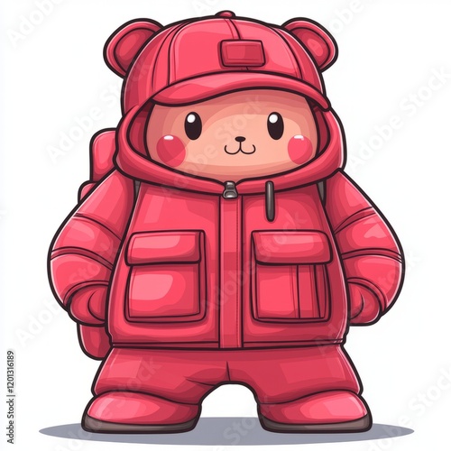 Adorable Bear Wearing Red Winter Outfit Backpack photo