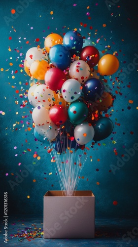Colorful balloons with confetti create festive atmosphere for celebration in ...