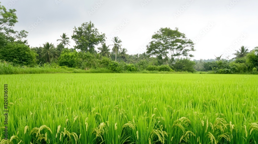 Fototapeta premium Lush Green Rice Paddy Field