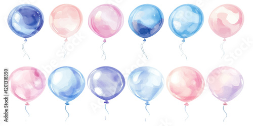 Watercolor pastel-colored balloons set, hand-drawn vector illustration clip art isolated on a white background