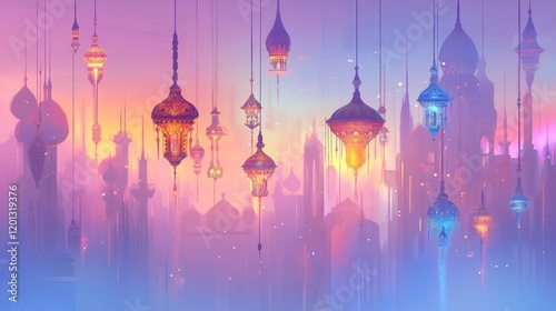 Ornate Lanterns Illuminate a Dreamlike Cityscape