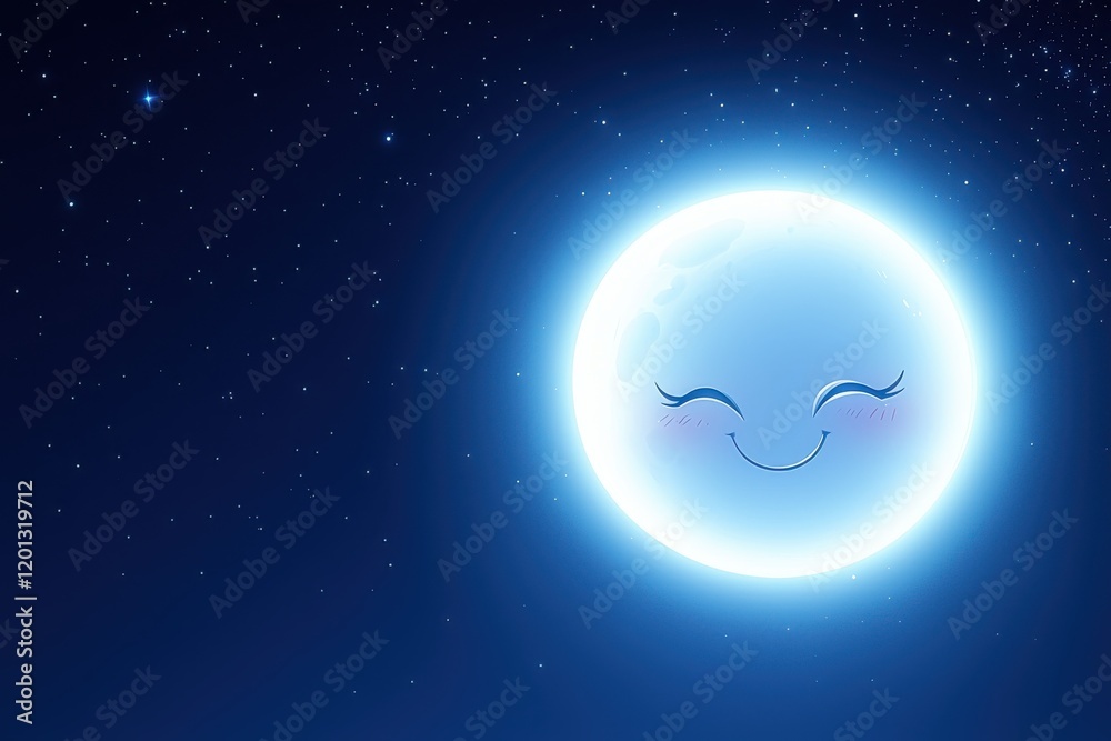 Joyful moon smiling in the night sky digital art starry background whimsical concept Joyful moon smiling in the night sky digital art starry background whimsical concept