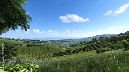 Sunlit Vineyard Landscape