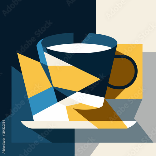 Vector, Stylized cup illustration, geometric shapes, vibrant colors, digital art, modern design