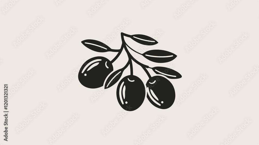 Elegant Black Olive Fruits with Leaf Line Art Vector Illustration Elegant Black Olive Fruits with Leaf Line Art Vector Illustration