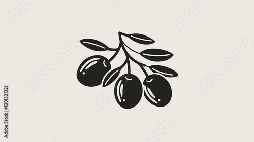 Elegant Black Olive Fruits with Leaf Line Art Vector Illustration