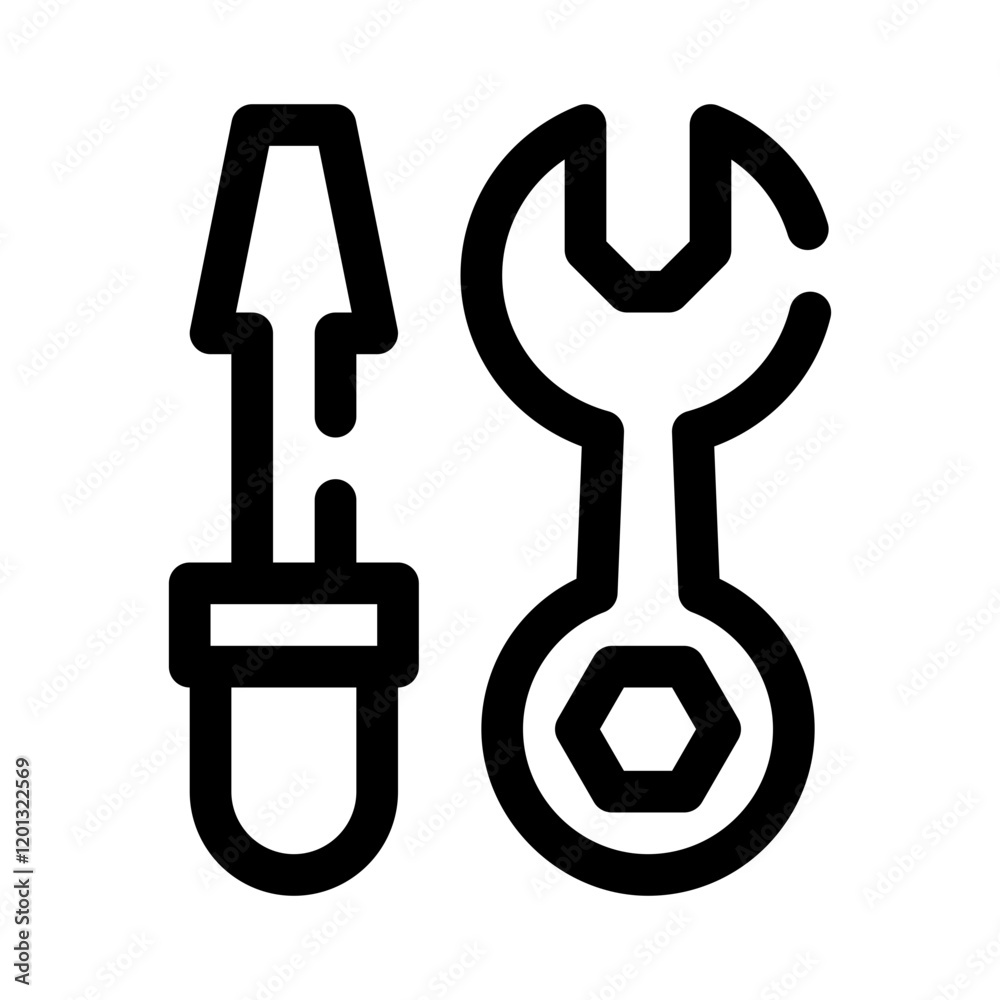Wrench and Screwdriver line icon Wrench and Screwdriver line icon