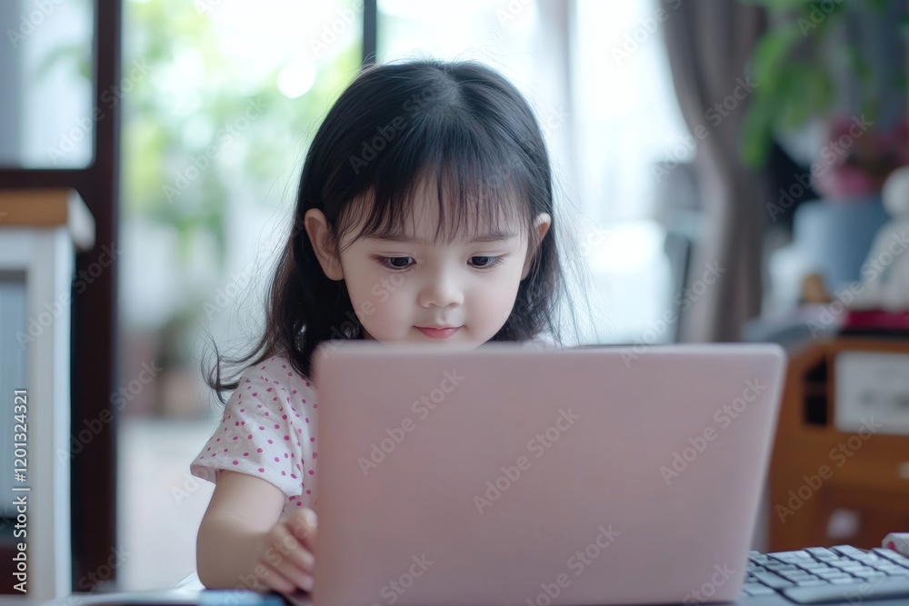 Asian girl making online payment using laptop for shopping at home, Generative AI Asian girl making online payment using laptop for shopping at home, Generative AI