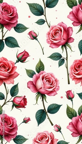 Elegant rococo rose pattern, watercolor painted Seamless floral design , elegant, floral