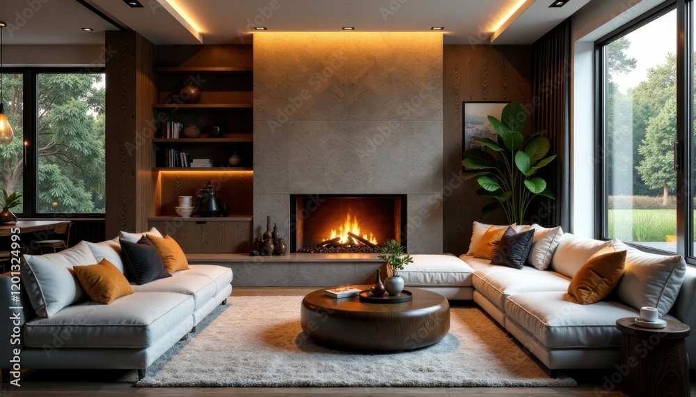custom made wallpaper toronto digitalCozy fireplace with plush seating area, modern accents , home, modern fireplace