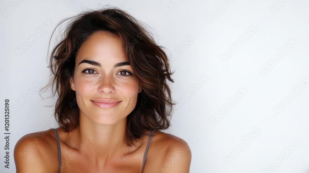 Portrait lifestyle d'une jeune femme souriante et naturelle en studio lumineux. Portrait lifestyle d'une jeune femme souriante et naturelle en studio lumineux.