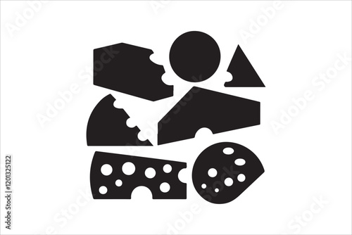 Cheese Stencil Vector Art, Icons, and Graphics. Black Cheese Silhouette Set