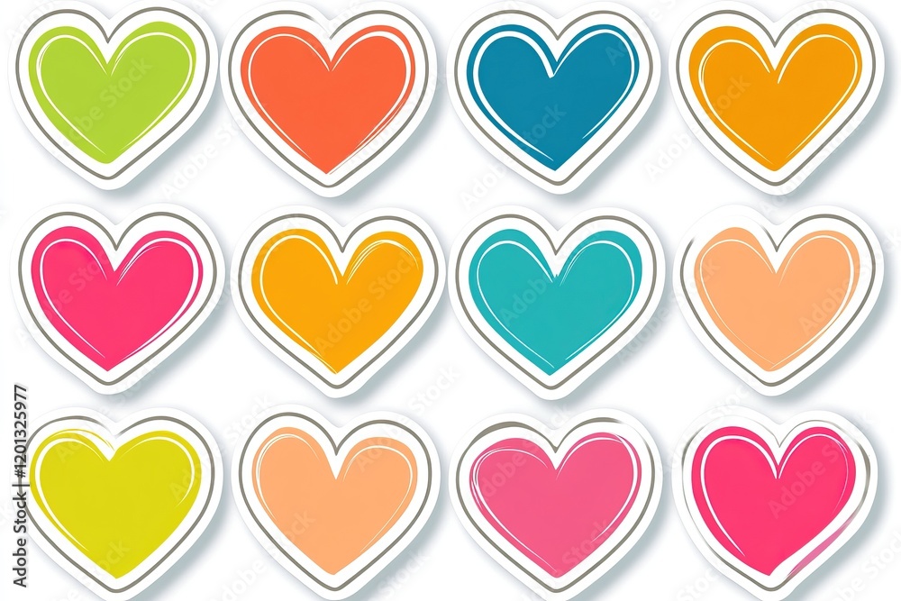Heart-shaped stickers in vibrant colors showcase unique designs perfect for enhancing craft projects, holiday cards, and social media posts Heart-shaped stickers in vibrant colors showcase unique designs perfect for enhancing craft projects, holiday cards, and social media posts