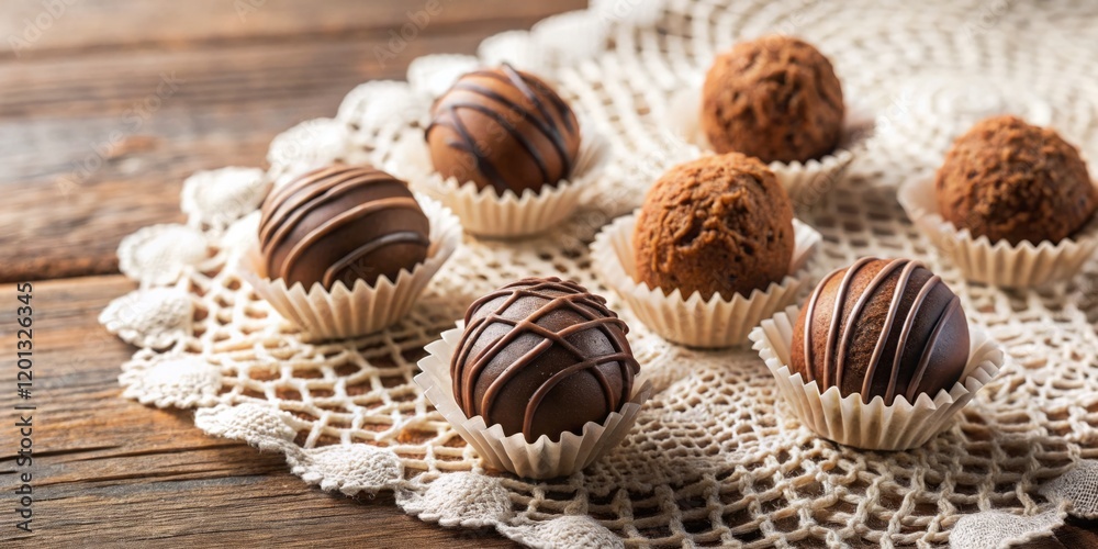 Assorted Handcrafted Chocolate Truffles on Lace Doily Assorted Handcrafted Chocolate Truffles on Lace Doily