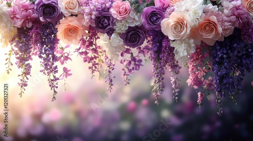 Beautiful Floral Backdrop with Vibrant Roses and Lush Blooms Perfect for Themed Events, Celebrations, or Photography Sessions