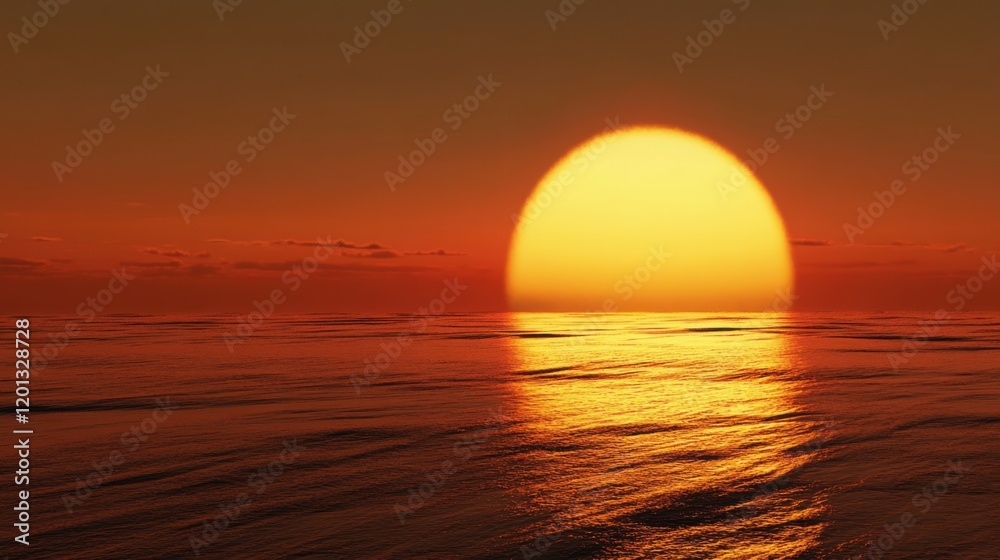 Golden Sun Setting Over Calm Ocean Water at Dusk Golden Sun Setting Over Calm Ocean Water at Dusk