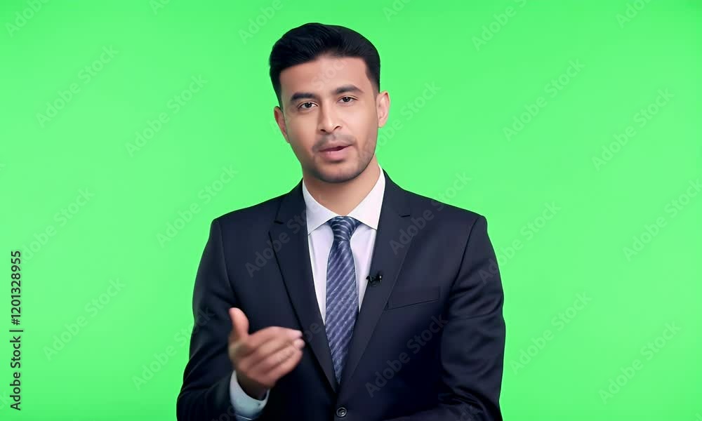 Confident Businessman in Suit, Green Screen Background Confident Businessman in Suit, Green Screen Background