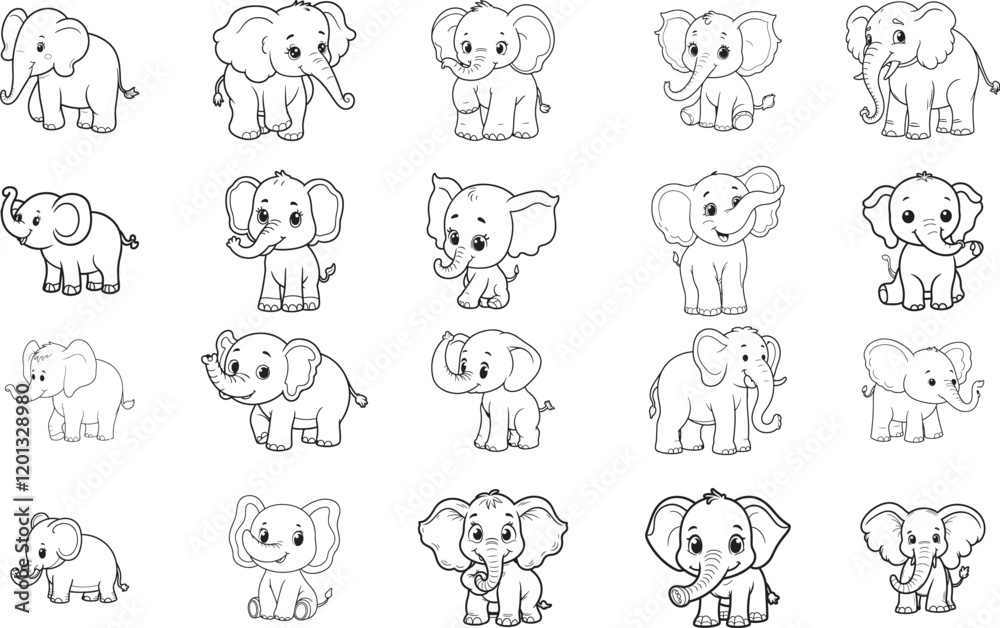 Elephant line art vector and ilustration black and white on white background Elephant line art vector and ilustration black and white on white background