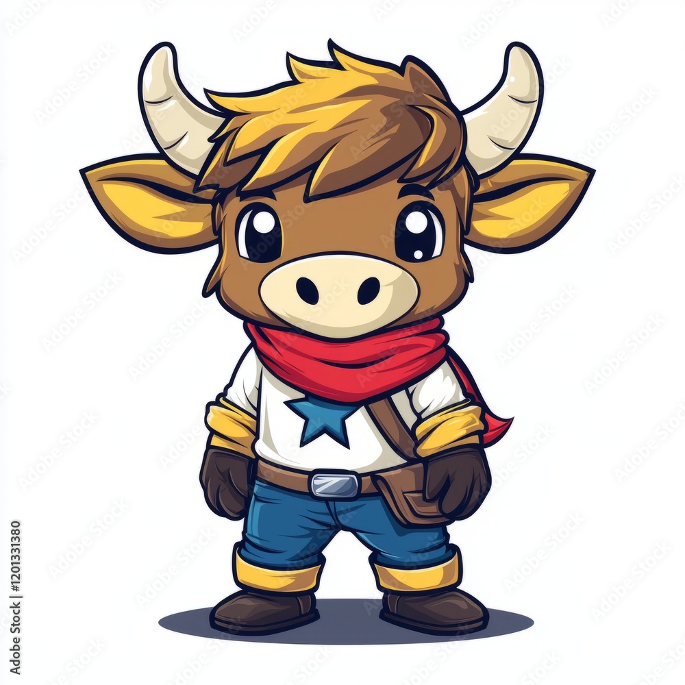 A Cute Brown Bull Cartoon Character Wearing Clothes A Cute Brown Bull Cartoon Character Wearing Clothes