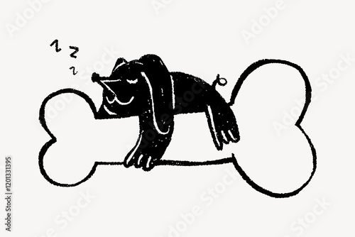 Dog on bone doodle, illustration vector