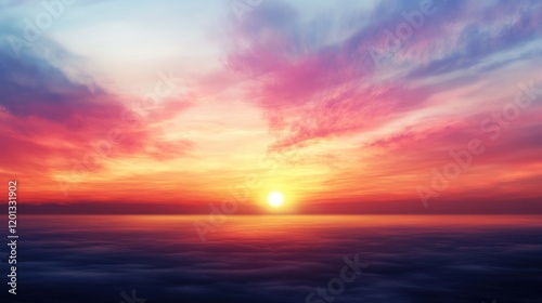 Vibrant Sunset Over Calm Ocean with Colorful Sky and Clouds