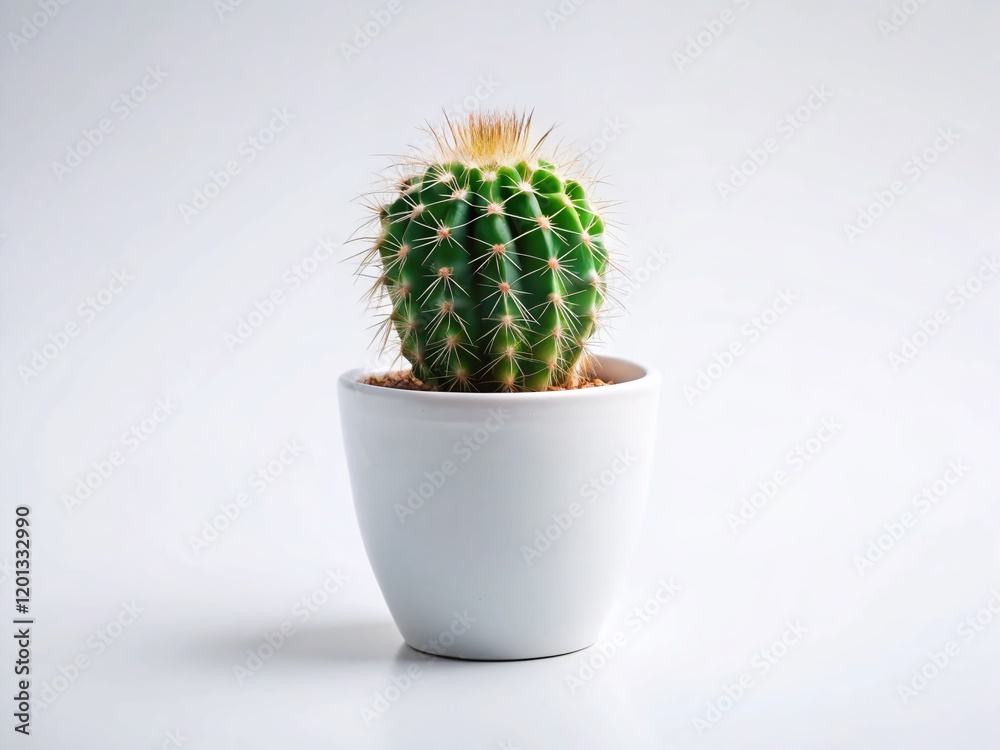 Minimalist Cactus Succulent in White Pot - Isolated White Background Stock Photo Minimalist Cactus Succulent in White Pot - Isolated White Background Stock Photo