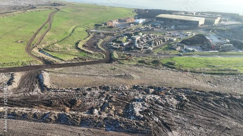 Veolia, Rainham Landfill site Rainham Essex UK Overhead birds eye drone aerial view photo