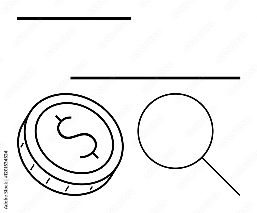Magnifying glass examining a dollar coin, highlighting detailed scrutiny of finances. Ideal for financial audits, investment analysis, economic research, banking, business strategy, educational Magnifying glass examining a dollar coin, highlighting detailed scrutiny of finances. Ideal for financial audits, investment analysis, economic research, banking, business strategy, educational