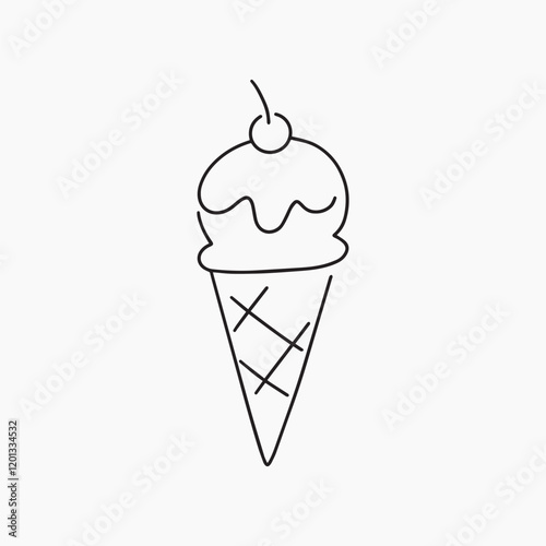 Ice-cream cone, minimal line art illustration vector