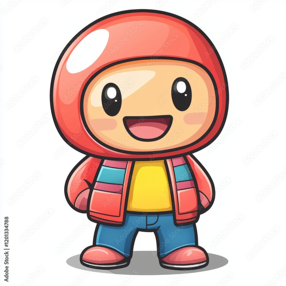 Happy Cartoon Character Wearing Red Jacket and Jeans Happy Cartoon Character Wearing Red Jacket and Jeans