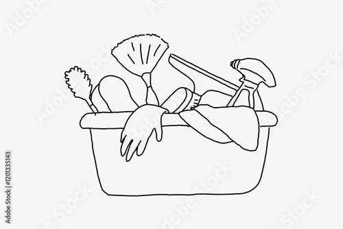Cleaning tools line art vector