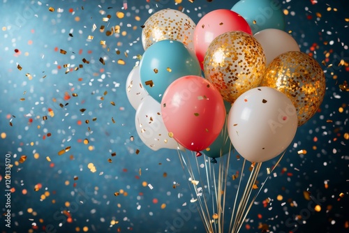 Colorful balloons with confetti celebrating a festive occasion for joy and fun