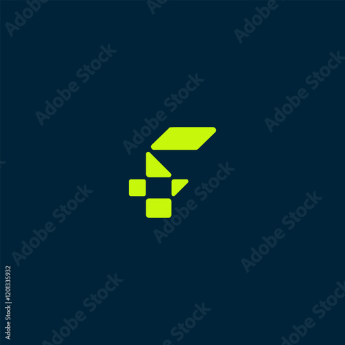 Initial letter F, geometric, F Logo, FF Monogram, modern, Icon, Vector, green blue color, blok, building, minimalist