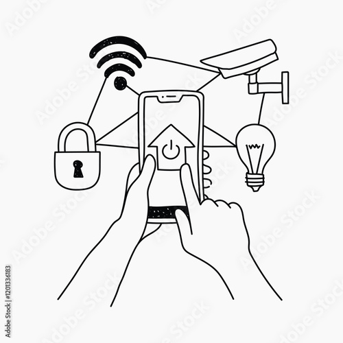 Smart home security hand drawn illustration vector