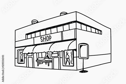 Shopping mall hand drawn illustration vector