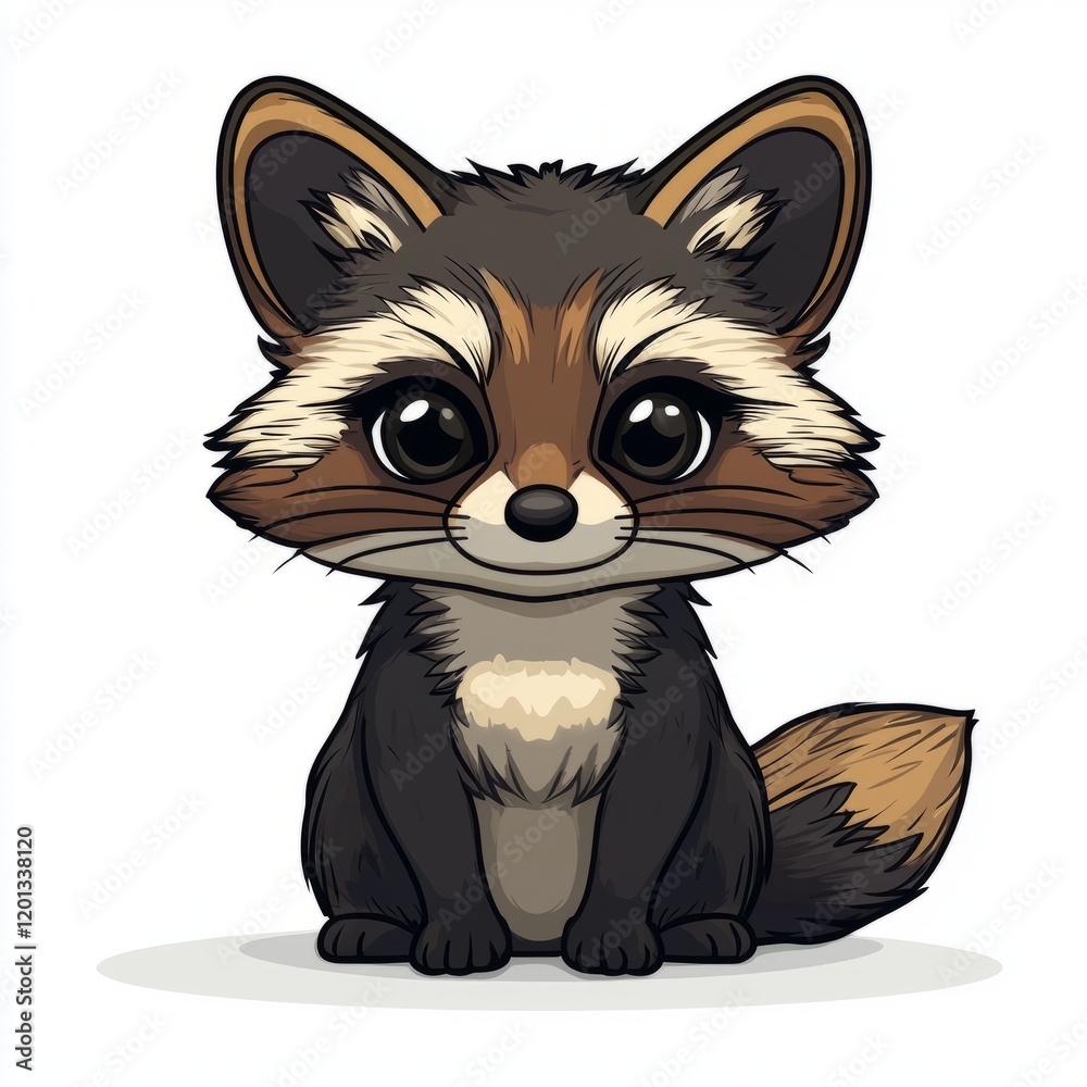 Obraz premium Adorable Cartoon Raccoon Sitting Quietly