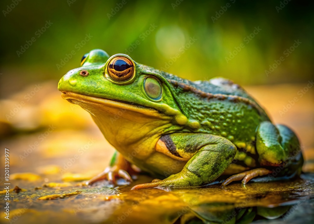 Minimalist Indus Valley Bullfrog: Green Amphibian on Lush Background Minimalist Indus Valley Bullfrog: Green Amphibian on Lush Background
