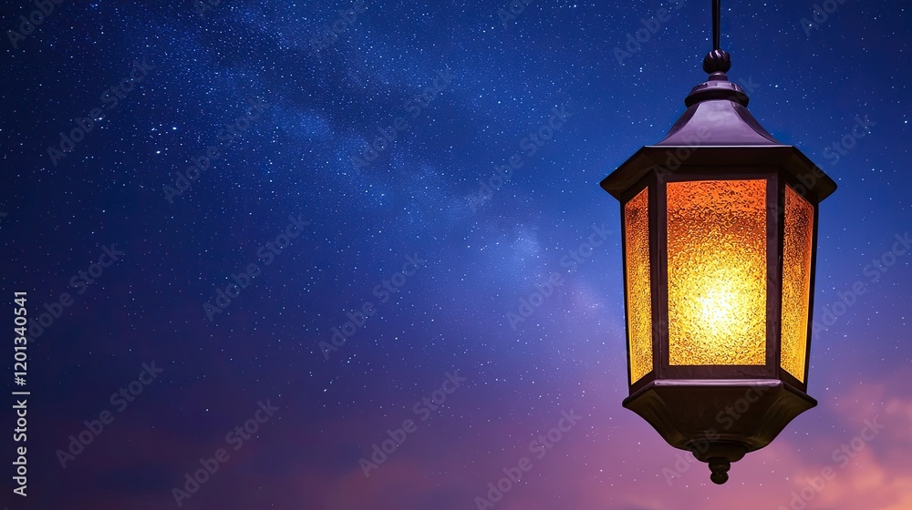 A decorative lantern glows warmly against a starry night sky, creating a serene atmosphere filled with tranquility and beauty. A decorative lantern glows warmly against a starry night sky, creating a serene atmosphere filled with tranquility and beauty.