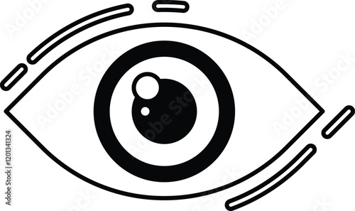 A eye with a black pupil The eye is surrounded by a white frame