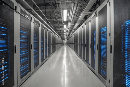 Modern server room showcasing advanced technology and intricate network infra...