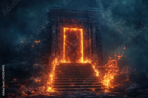Burning Gateway to the Underworld: A Digital Fantasy Realm photo