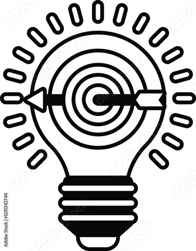 A light bulb with a arrow pointing to a target