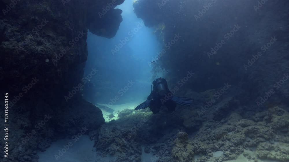 Scuba diving a narrow gap in Bermuda Reefs
