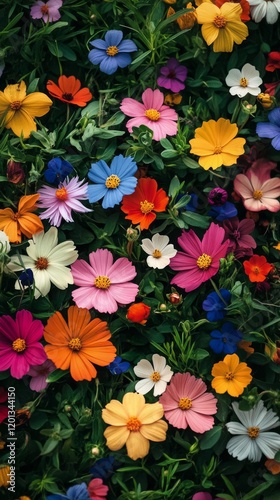 Vibrant garden filled with colorful flowers thriving in full bloom during sun...