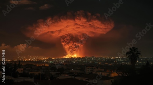 Nighttime Cityscape Under an Apocalyptic Firestorm