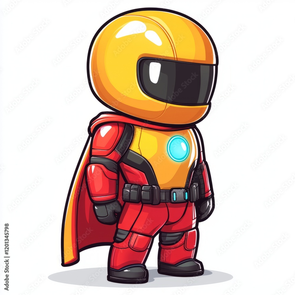Adorable Superhero Robot Wearing a Yellow Helmet and Red Cape Adorable Superhero Robot Wearing a Yellow Helmet and Red Cape