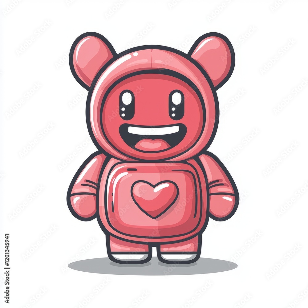 Naklejka premium Adorable Pink Bear Character Wearing Heart Outfit