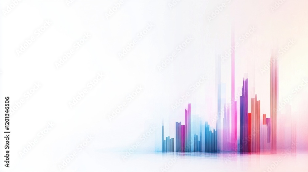 Fototapeta premium Colorful Abstract Cityscape with Vibrant Vertical Lines and Blurred Effects on a Soft Gradient Background for Modern Design Projects